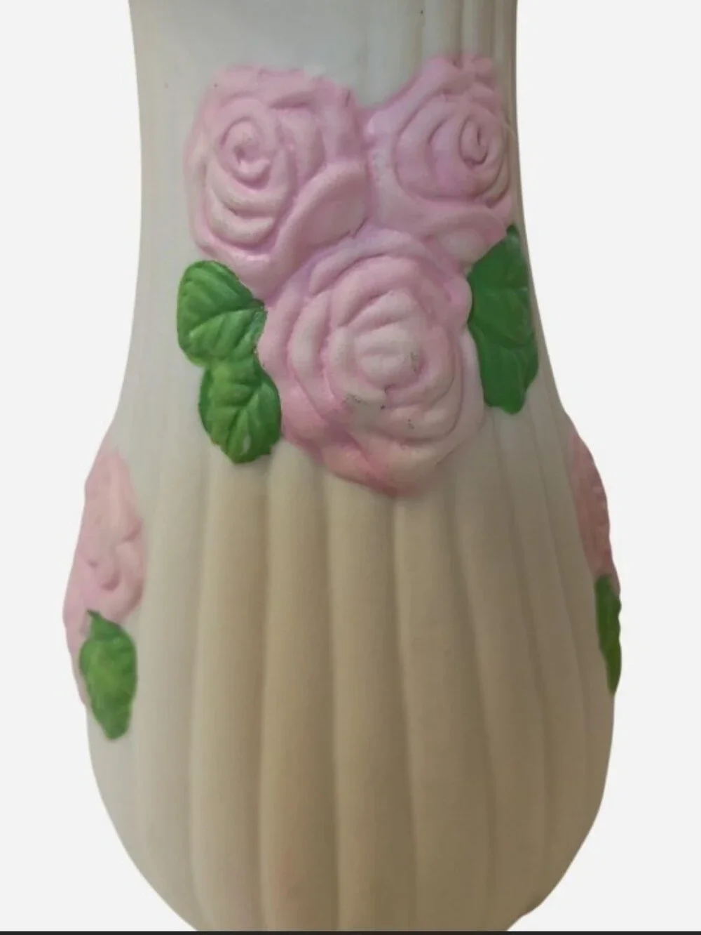 Vintage Set Of 2 Cream Colored Ceramic Vases W/ 3D Pink Rose Accents - Picture 6 of 8